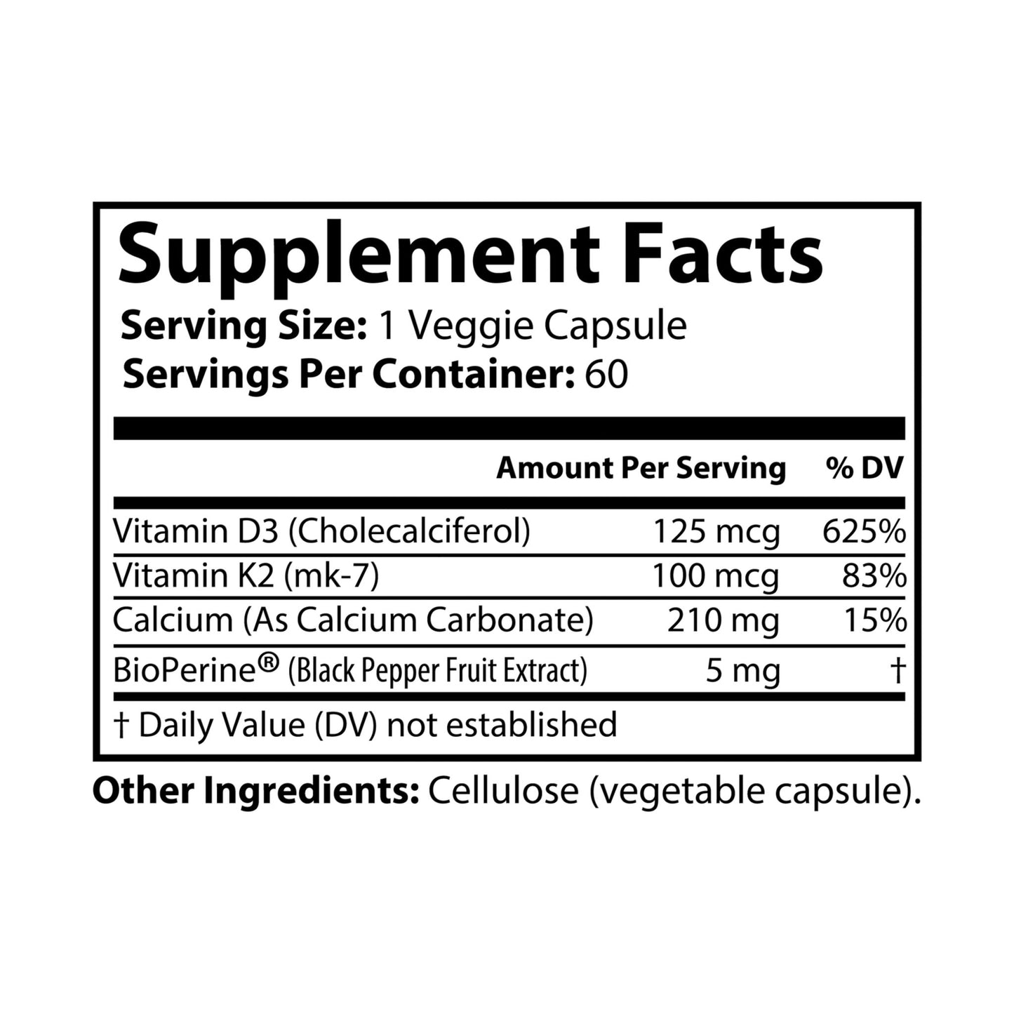 Vitamin D3 K2 Supplement | (60 Capsules)